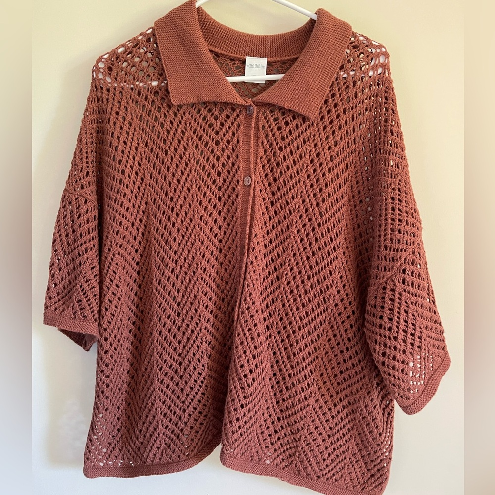 Women's Short Sleeve Open Work Camp Shirt - Wild Fable™ Dark Brown XXL